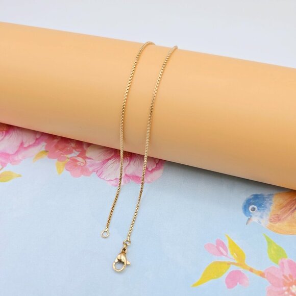 Classic Box Chain Rose Gold Necklace, 18 Inch, Gold Plated Brass, XPNL0111 - Picture 7 of 12